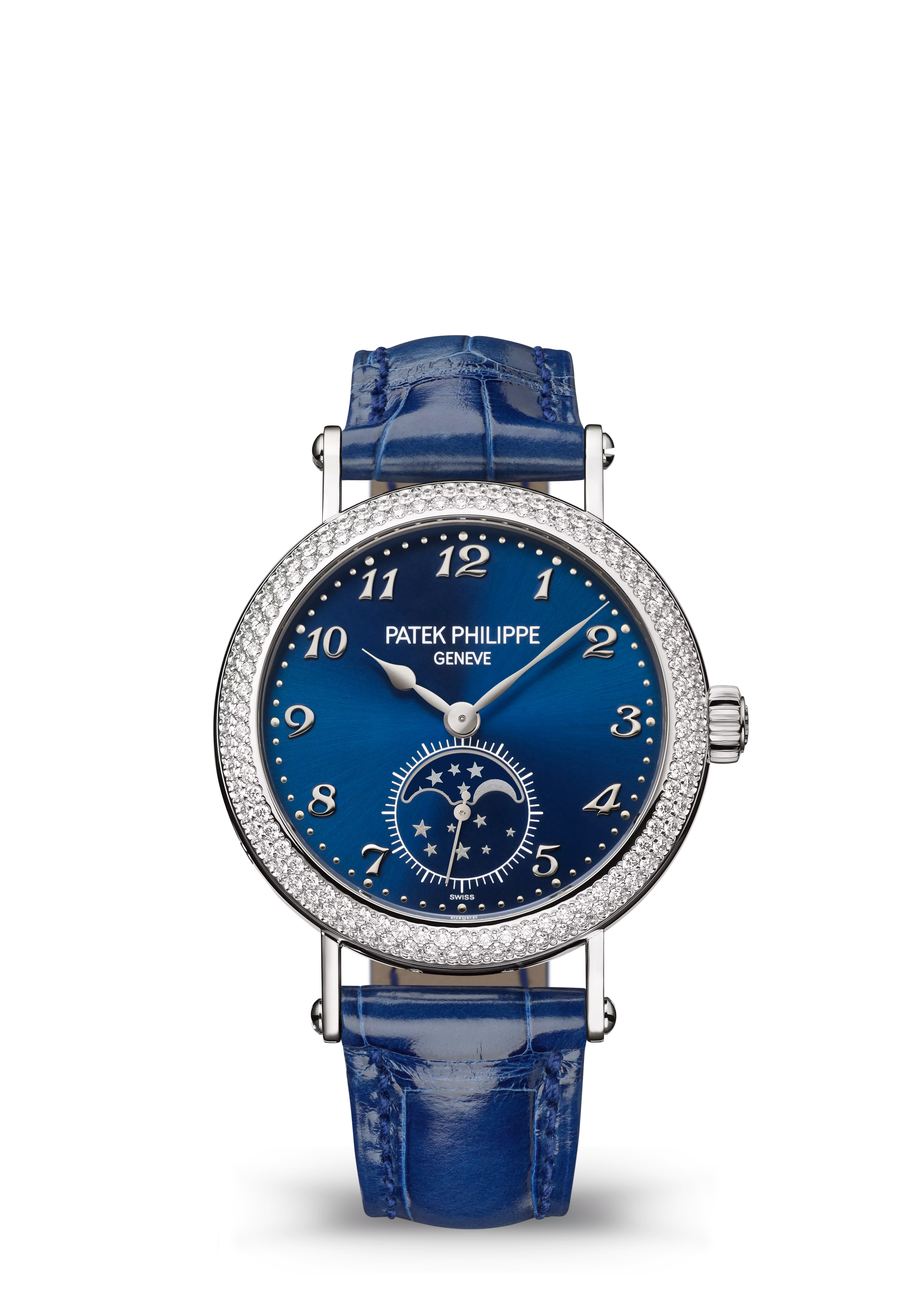 ساعة Patek Philippe Complications Moon Phases نسائية مرصعة بالألماس 33 مم